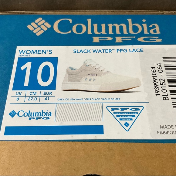 Women’s Columbia Slack Water PFG Lace Sneakers Boat Shoes Grey Ice Sea Wave Blue - Picture 16 of 16